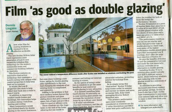 Residential Window Tinting - Low E Window Film - Solar Gard Low E Ecolux 70 - Collaroy - Newspaper Article - The Weekend West