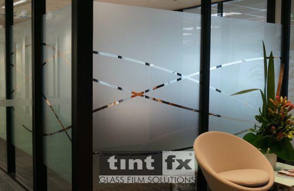 Commercial Window Tinting - Privacy Window Film - Metamark Frosted Etch Digital Cut Graphic - Scope Project Itochu Grosvenor Place Sydney - detail