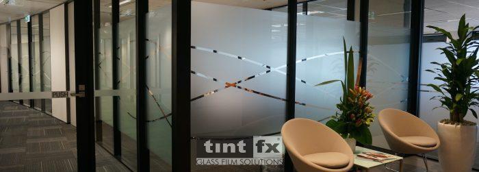 Commercial Window Tinting - Privacy Window Film - Metamark Frosted Etch Digital Cut Graphic - Scope Project Itochu Grosvenor Place Sydney - detail