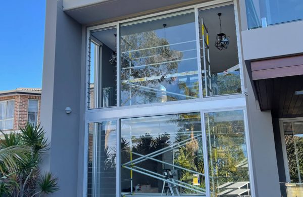 Residential Window Tinting - Solar Control Window Film - 3M Prestige 40 and 3M Prestige 40 Exterior - Rumpus Room and Louvres - Hurstville Grove - TintFX - work in progress - scaffolding
