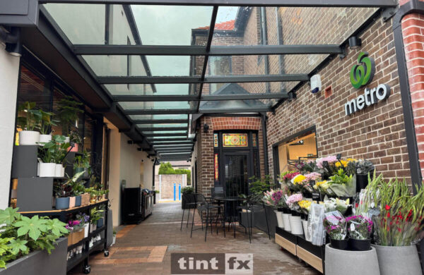 Commercial Window Tinting - Solar Window Film - 3M Prestige 40 Exterior - glass roof awning - Mosman - Woolworths Metro - TintFX