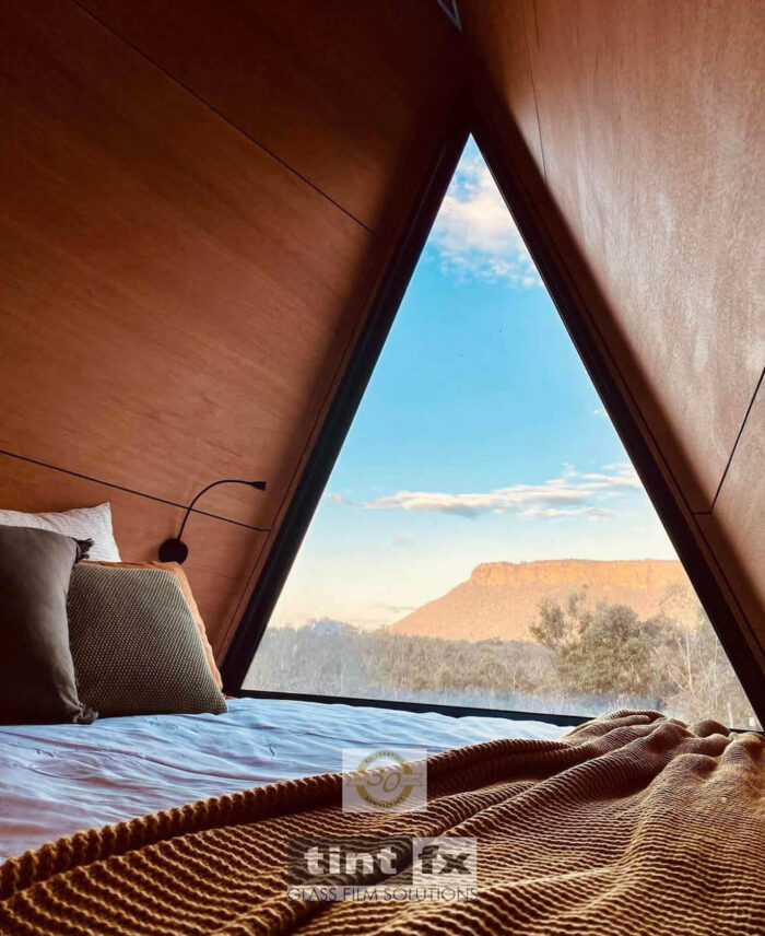 Residential Window Tinting NSW - Solar Window Film - 3M Prestige 70 Exterior - tiny home - triangular window - Wolgan Valley - TintFX